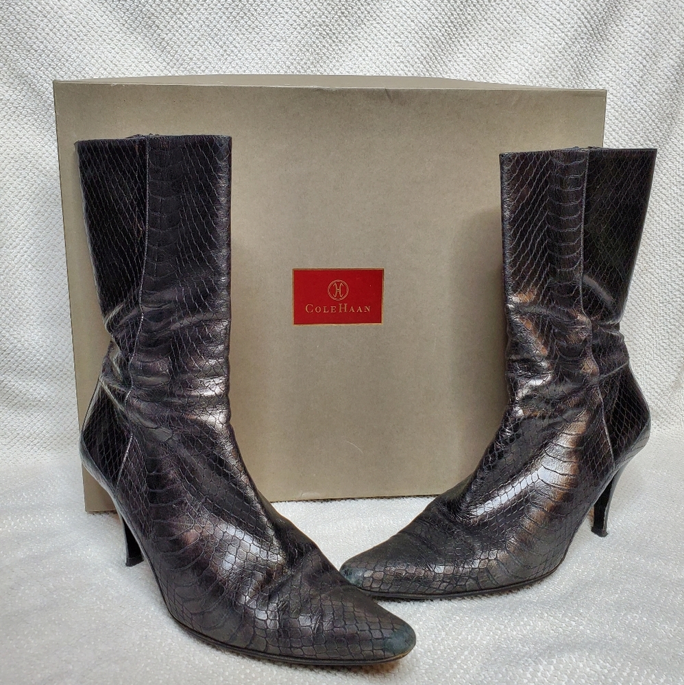 ColeHaan snakeskin short zip boots
